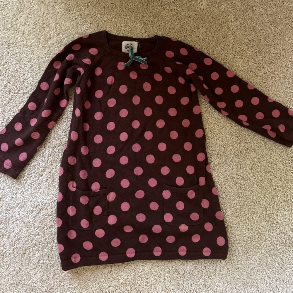 Mini Boden Brown Dress with Pink Polka Dots